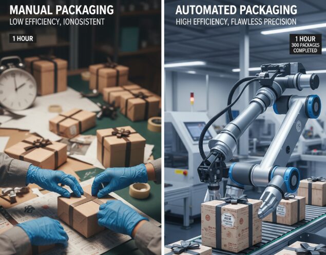 Automated carton packaging systems improve efficiency and reduce human error compared to manual packaging