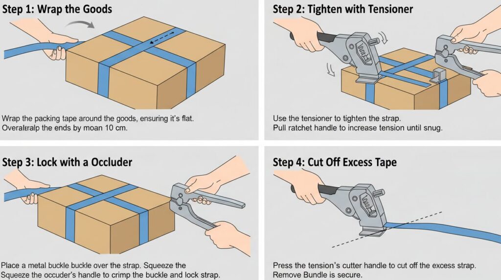How to use a manual handheld strapping tool