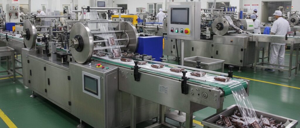 Flow wrapping machine working site