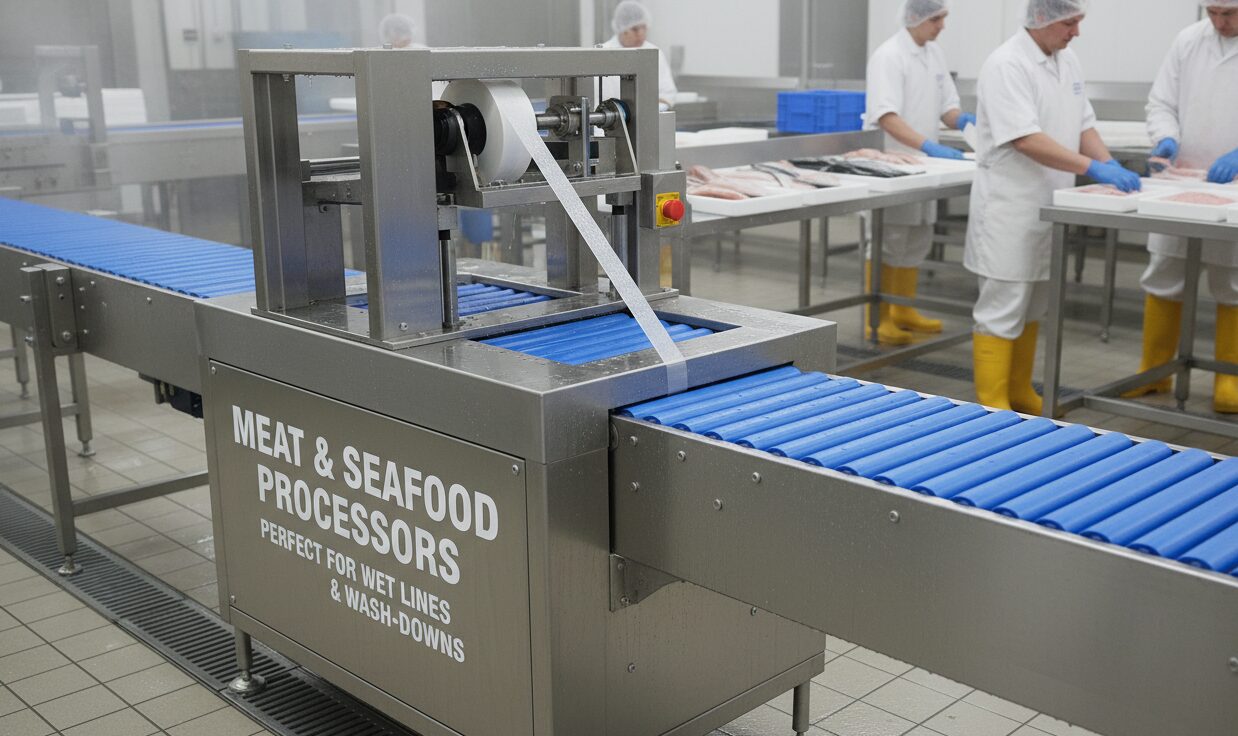Meat & Seafood Processors for automatic strapping machine with stainless steel frame