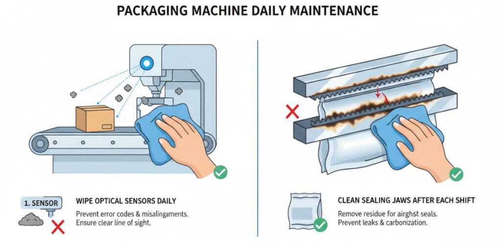 Packaging machines require regular daily cleaning for proper maintenance.