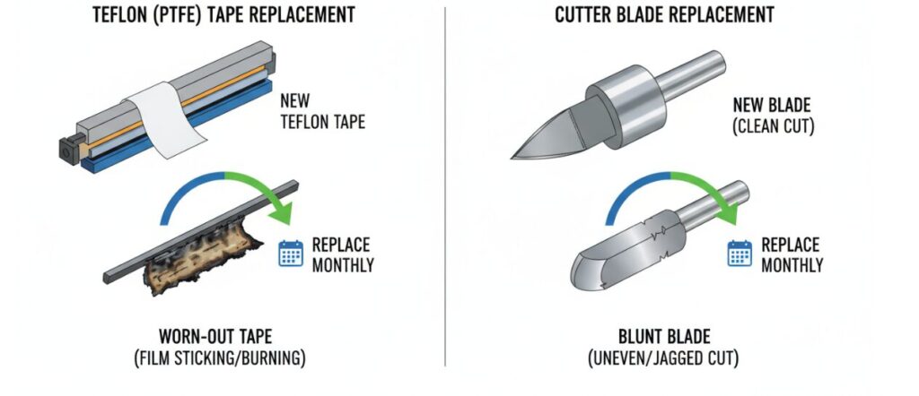 Packaging machine maintenance requires the regular replacement of high-wear consumables.