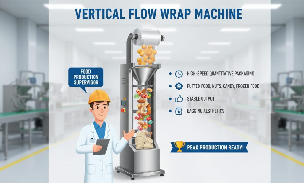 Vertical Flow Wrap Machine Applicable crowd To Production supervisor of food processing plant