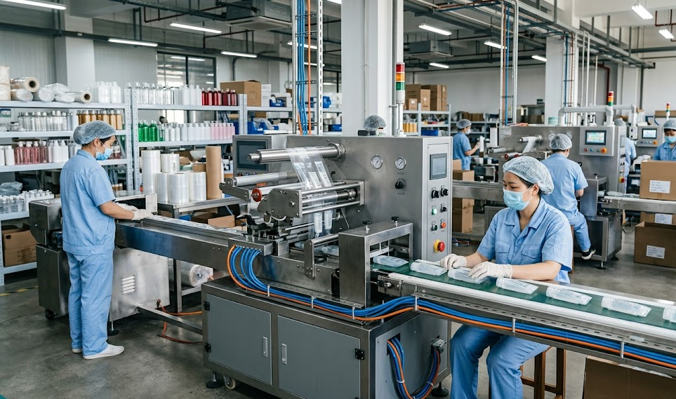 Flow wrapping machine for sale applicable population