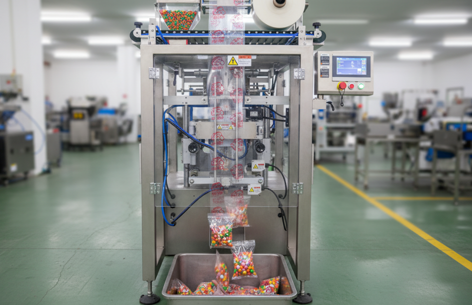 Pillow packaging machine in production