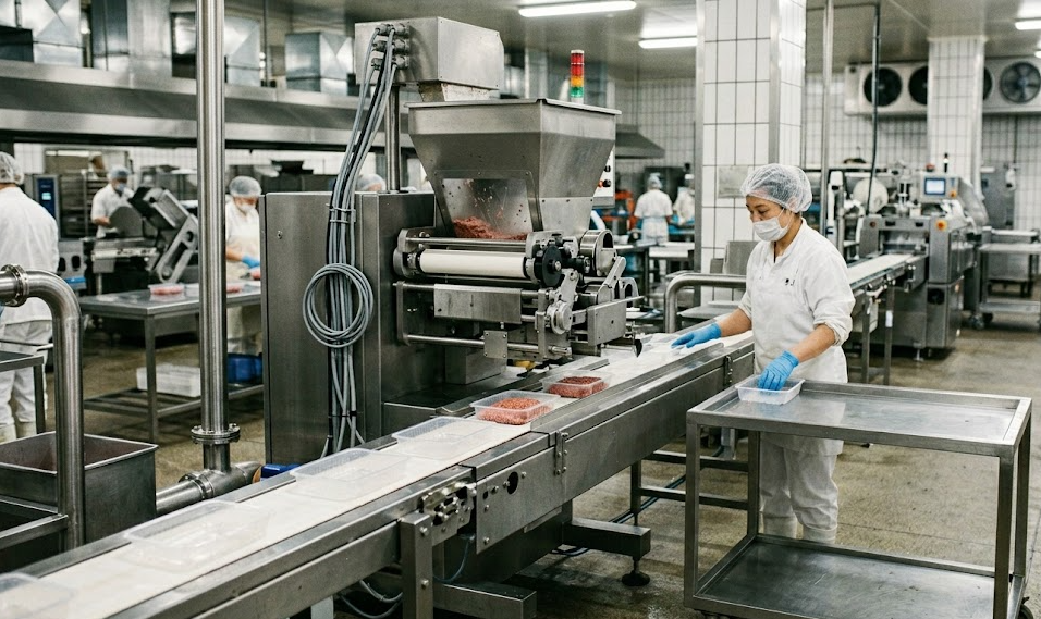 Ground meat packaging machine applicable population