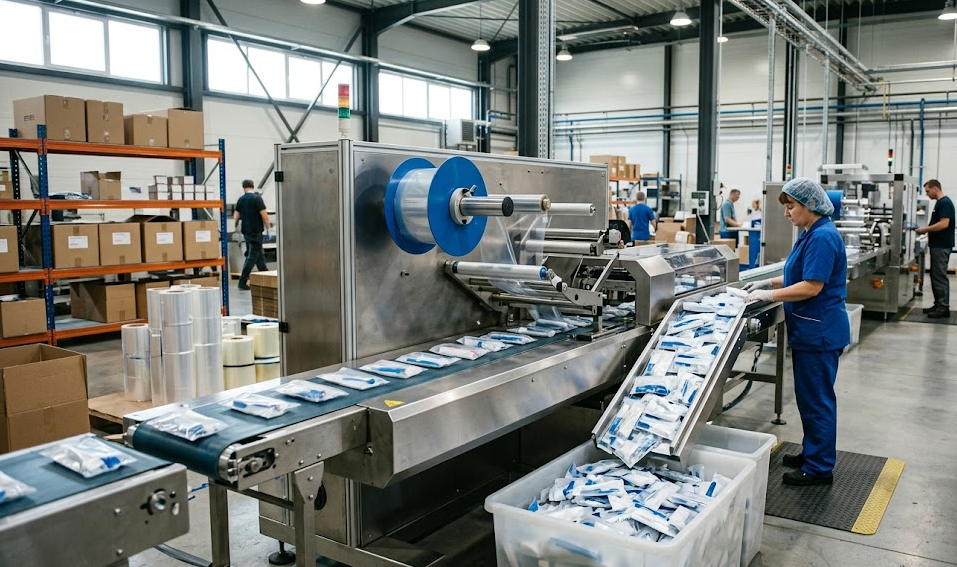 Flow wrapping machine for sale applicable population