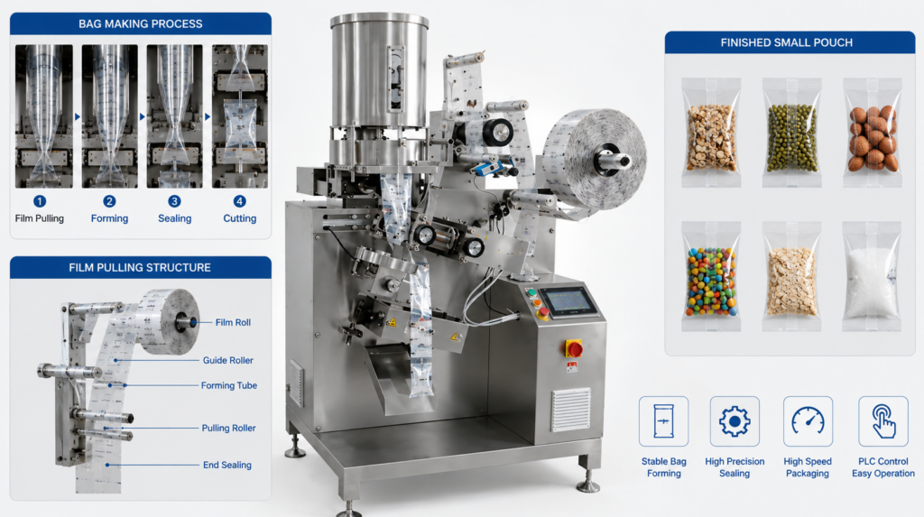 Vertical packaging machine for powder and granule products